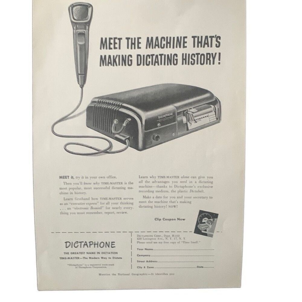Vintage 1952 Dictaphone Making History Ad Advertisement